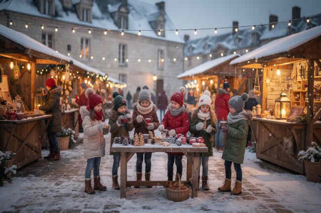 enfants en décembre avec neige